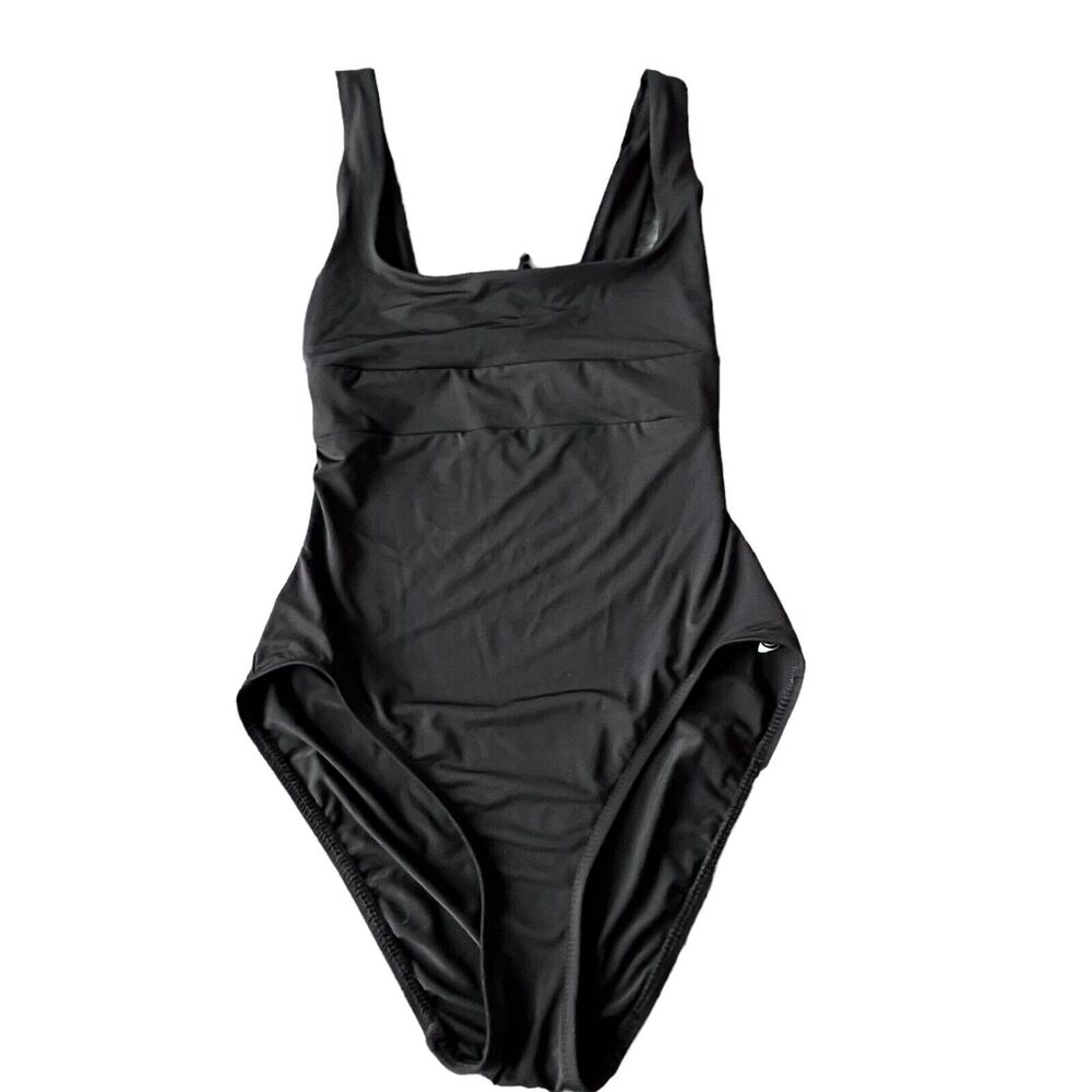 CALVIN KLEIN swimwear square front Black one piece swimsuit open back size 10